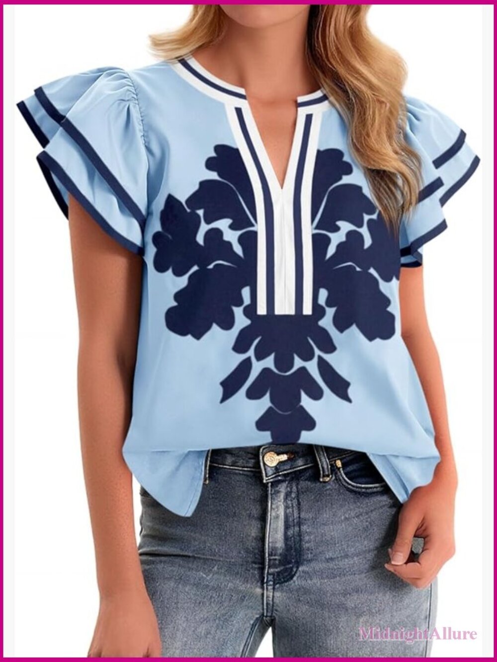 Ruffle Color Block Blouse V Neck Floral Print Tank Tops Pleated Loose Fit Shirts - Picture 1 of 7